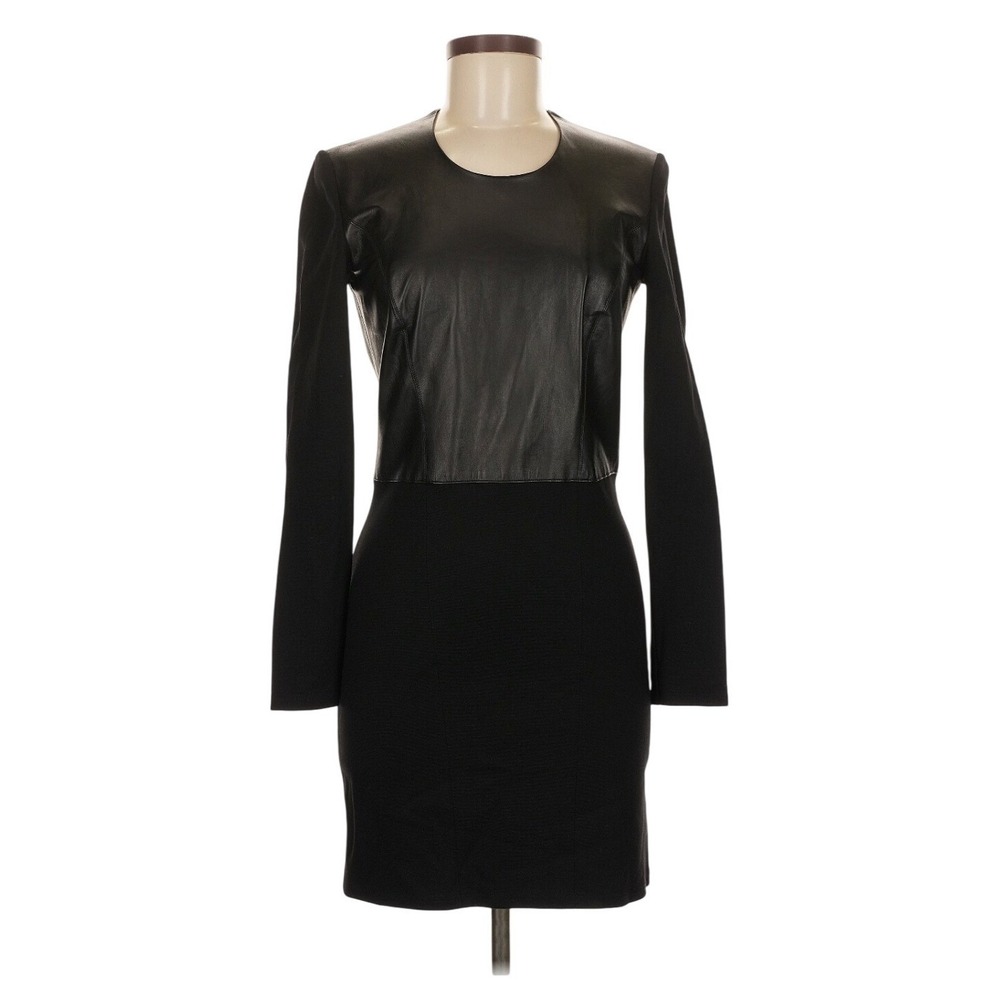 Helmut Lang Black Lamb Leather Long Sleeve Mini Dress Medium Minimalist Luxury